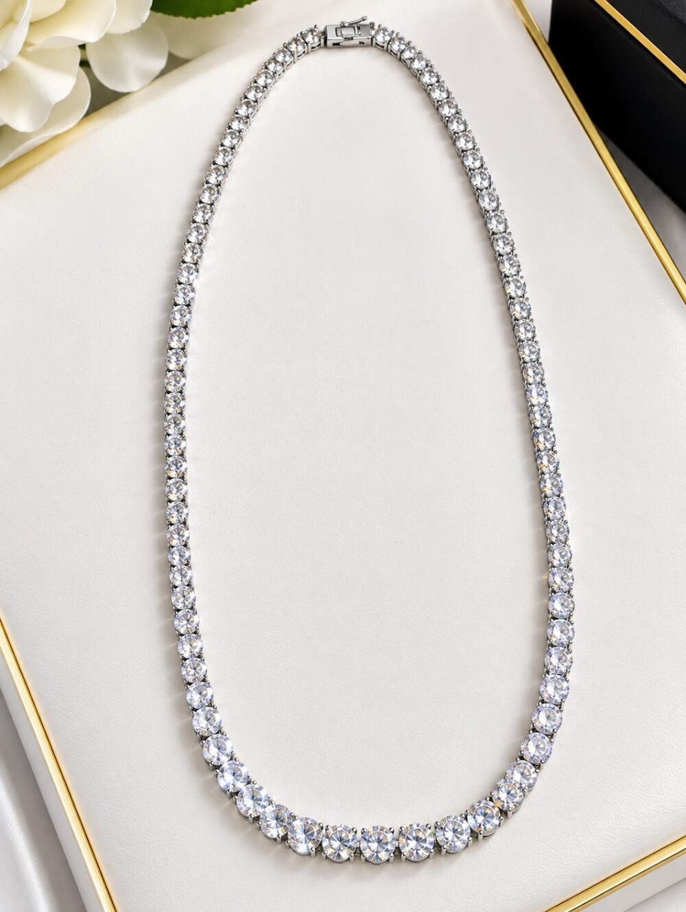 Zara Silver White Crystal Tennis Necklace